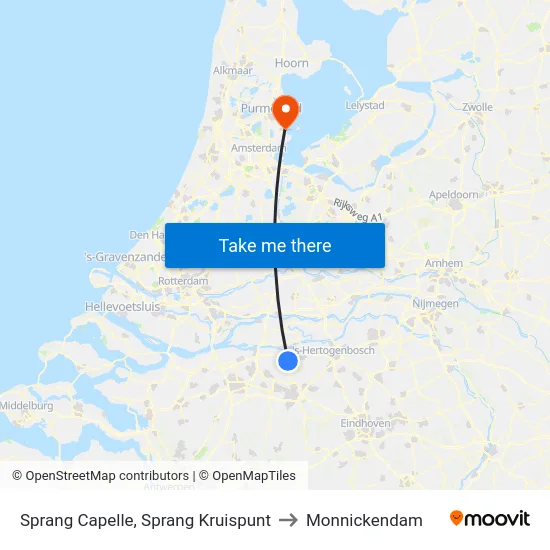 Sprang Capelle, Sprang Kruispunt to Monnickendam map