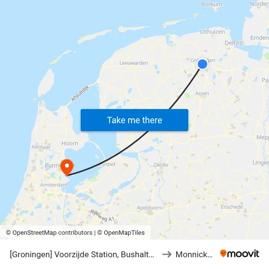 [Groningen] Voorzijde Station, Bushalte A/B, Stationsweg to Monnickendam map