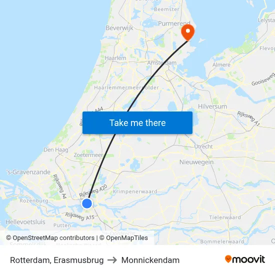 Rotterdam, Erasmusbrug to Monnickendam map