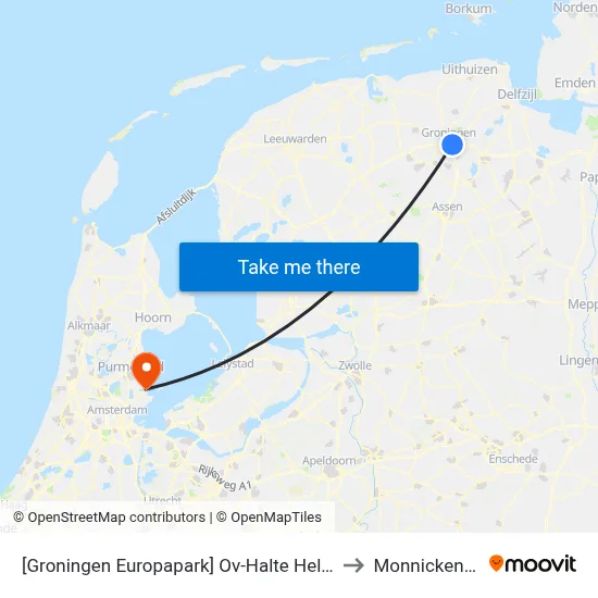 [Groningen Europapark] Ov-Halte Helperzoom to Monnickendam map