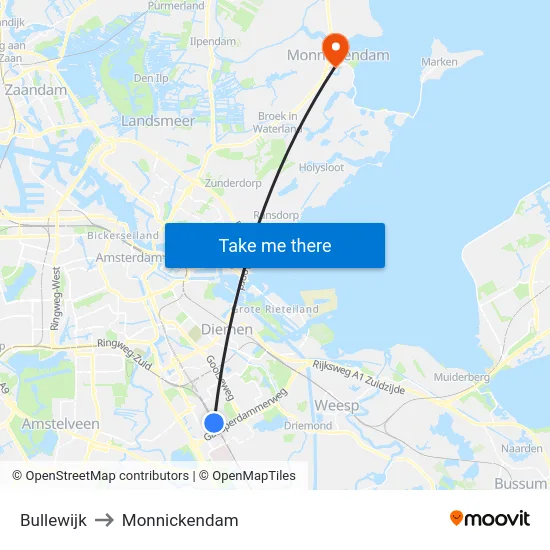 Bullewijk to Monnickendam map