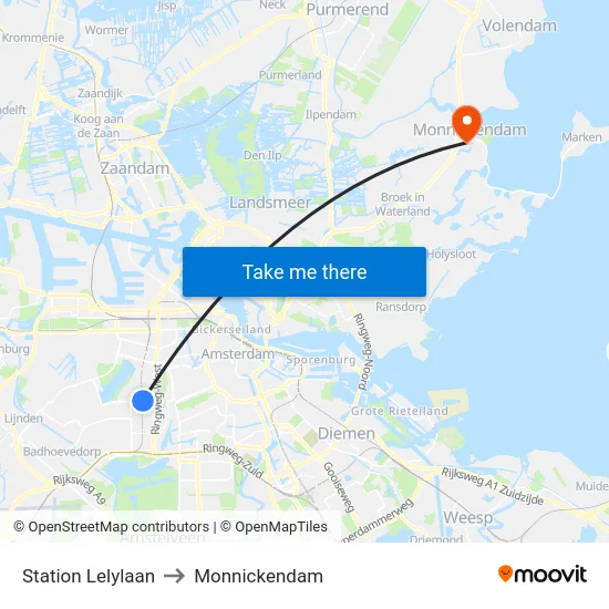 Station Lelylaan to Monnickendam map