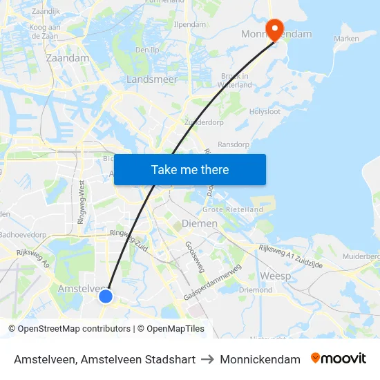 Amstelveen, Amstelveen Stadshart to Monnickendam map