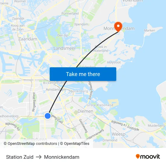 Station Zuid to Monnickendam map