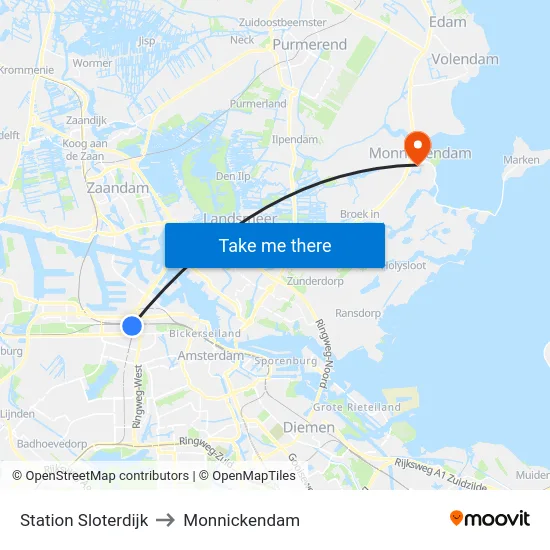 Station Sloterdijk to Monnickendam map