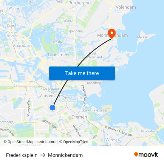 Frederiksplein to Monnickendam map
