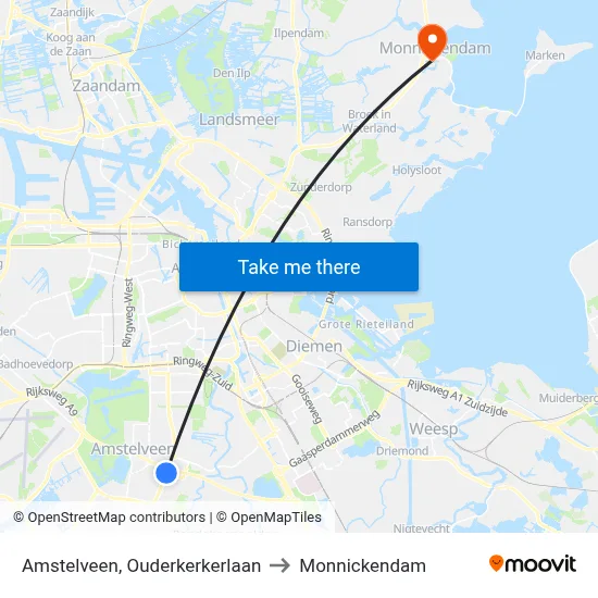 Amstelveen, Ouderkerkerlaan to Monnickendam map