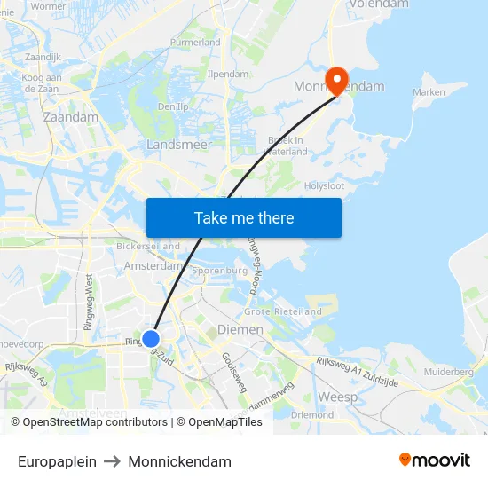 Europaplein to Monnickendam map