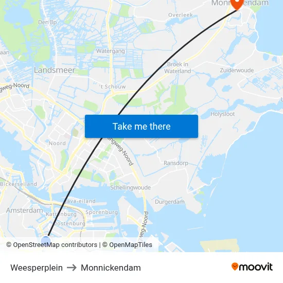 Weesperplein to Monnickendam map