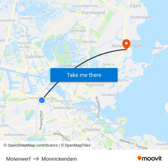 Molenwerf to Monnickendam map