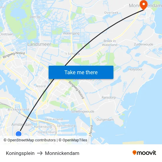 Koningsplein to Monnickendam map