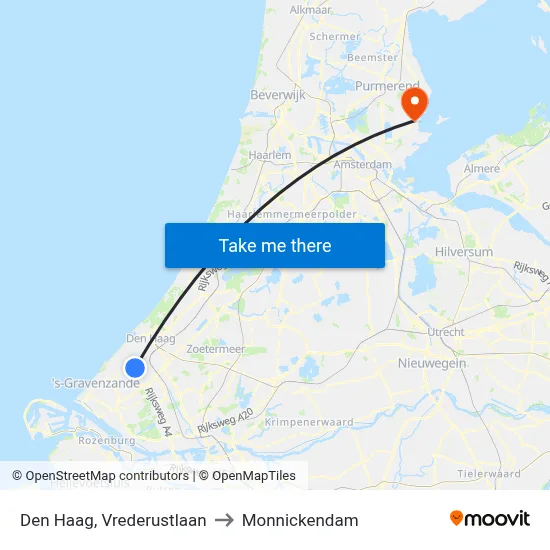 Den Haag, Vrederustlaan to Monnickendam map