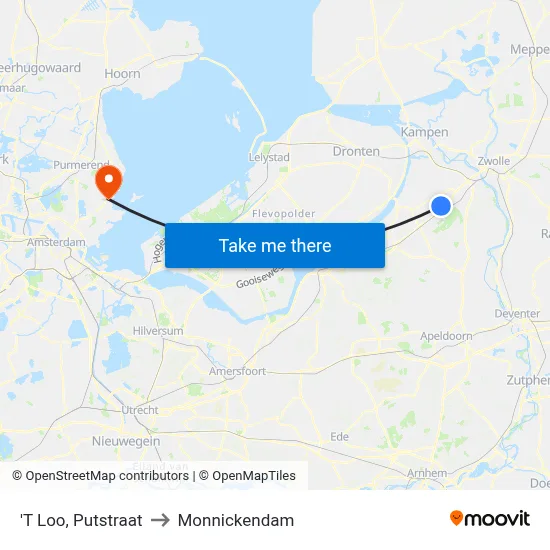 'T Loo, Putstraat to Monnickendam map