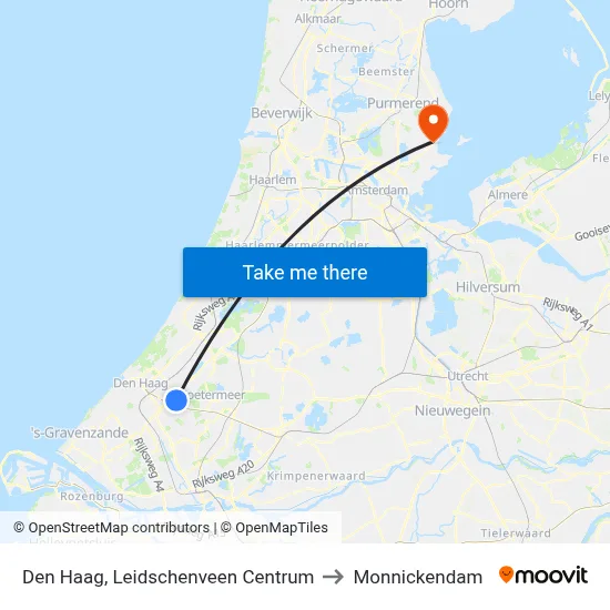 Den Haag, Leidschenveen Centrum to Monnickendam map