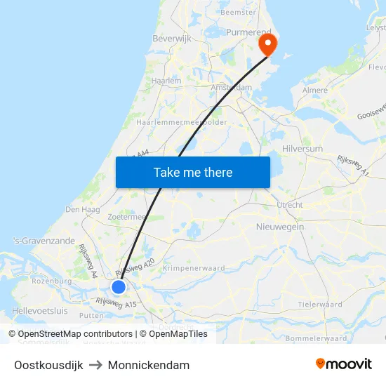 Oostkousdijk to Monnickendam map