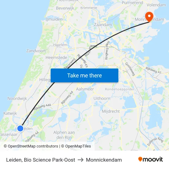 Leiden, Bio Science Park-Oost to Monnickendam map
