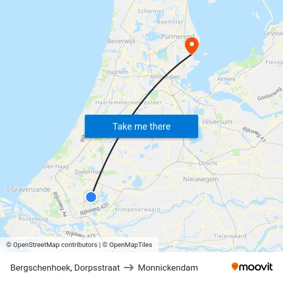 Bergschenhoek, Dorpsstraat to Monnickendam map