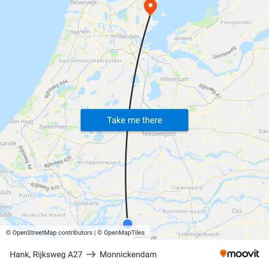 Hank, Rijksweg A27 to Monnickendam map