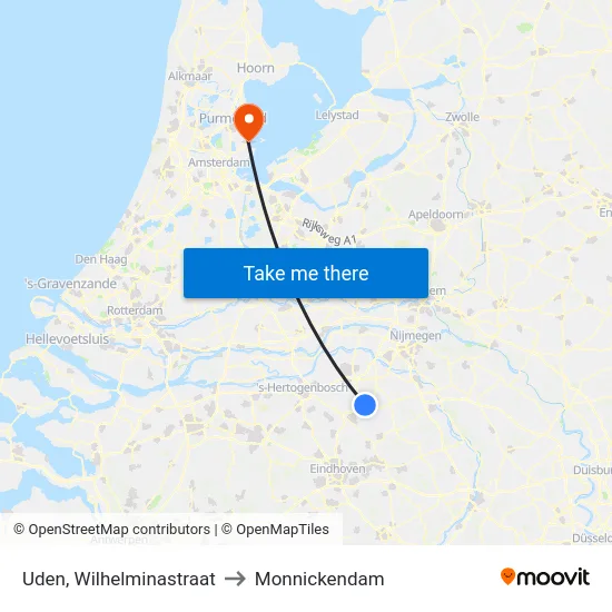 Uden, Wilhelminastraat to Monnickendam map