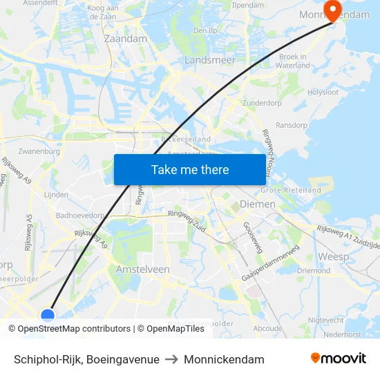 Schiphol-Rijk, Boeingavenue to Monnickendam map