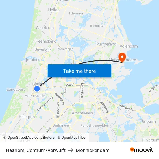 Haarlem, Centrum/Verwulft to Monnickendam map