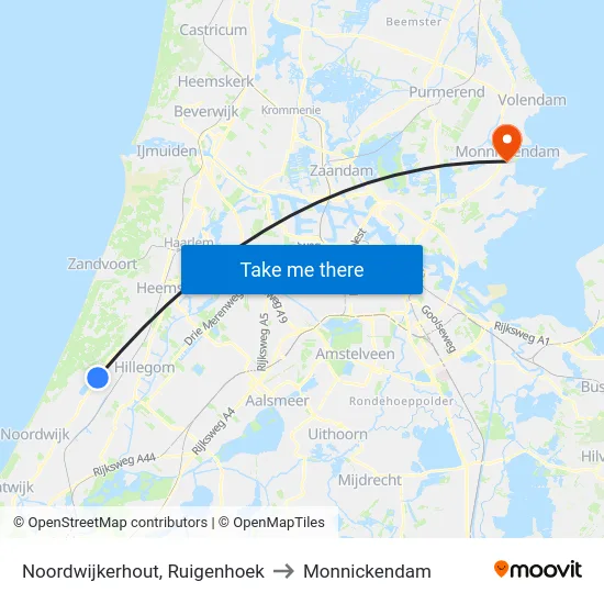 Noordwijkerhout, Ruigenhoek to Monnickendam map