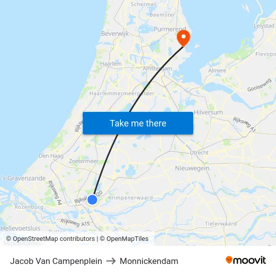 Jacob Van Campenplein to Monnickendam map