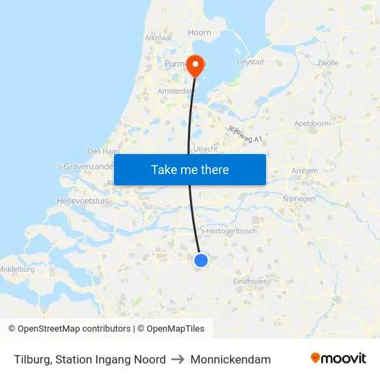 Tilburg, Station Ingang Noord to Monnickendam map