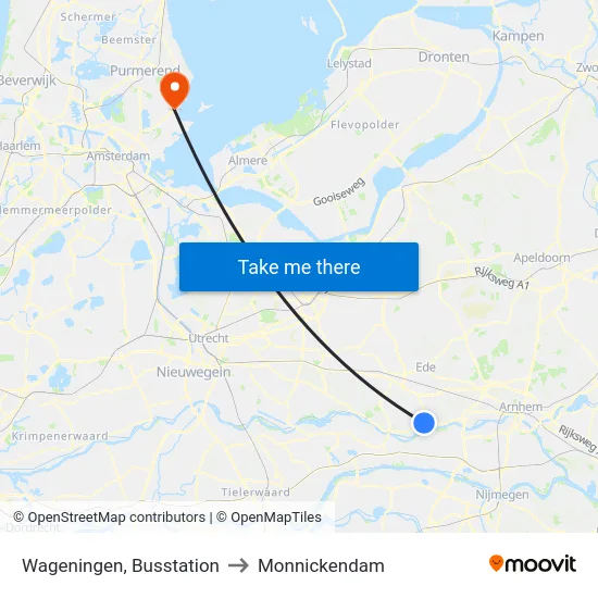 Wageningen, Busstation to Monnickendam map