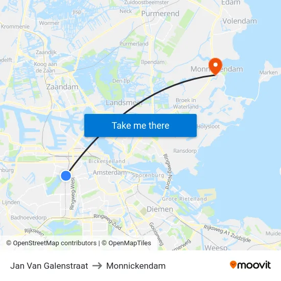 Jan Van Galenstraat to Monnickendam map
