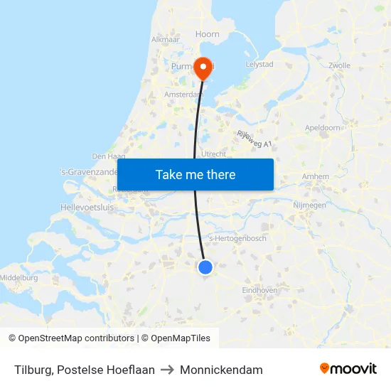 Tilburg, Postelse Hoeflaan to Monnickendam map