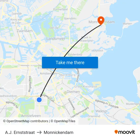 A.J. Ernststraat to Monnickendam map