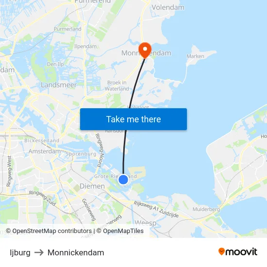 Ijburg to Monnickendam map
