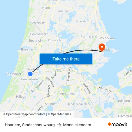 Haarlem, Stadsschouwburg to Monnickendam map