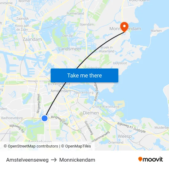 Amstelveenseweg to Monnickendam map