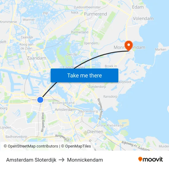 Amsterdam Sloterdijk to Monnickendam map