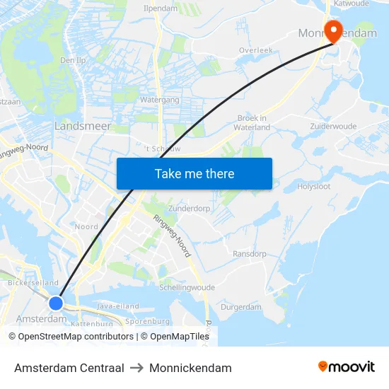 Amsterdam Centraal to Monnickendam map