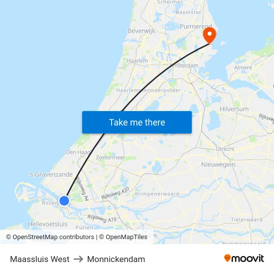 Maassluis West to Monnickendam map
