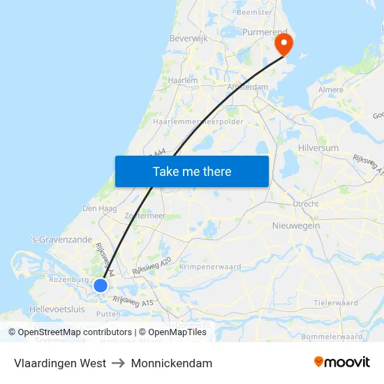 Vlaardingen West to Monnickendam map