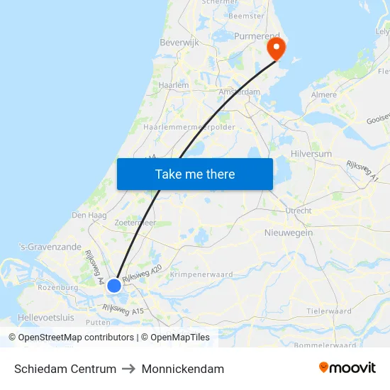 Schiedam Centrum to Monnickendam map