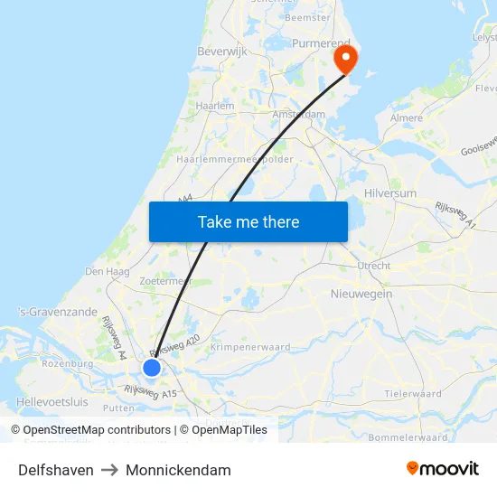 Delfshaven to Monnickendam map