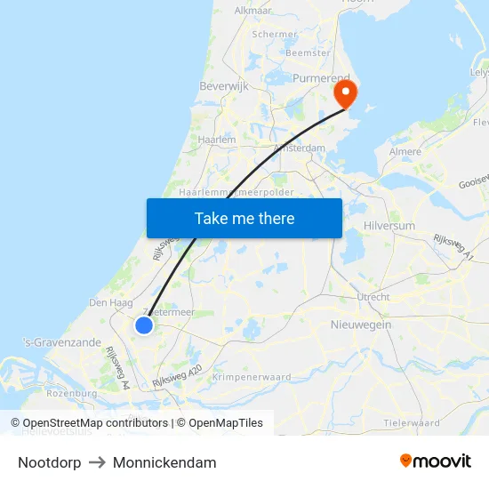 Nootdorp to Monnickendam map