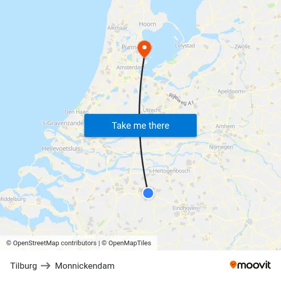 Tilburg to Monnickendam map