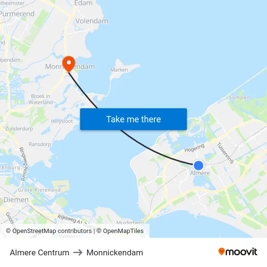 Almere Centrum to Monnickendam map