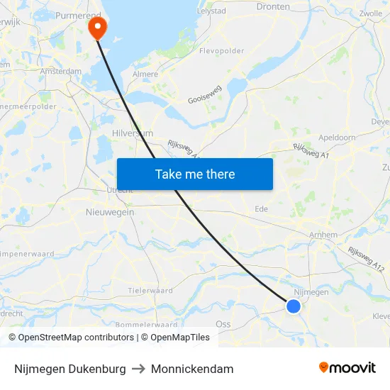 Nijmegen Dukenburg to Monnickendam map