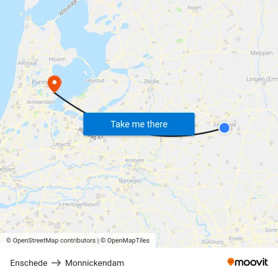 Enschede to Monnickendam map