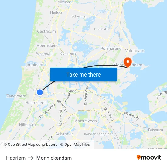 Haarlem to Monnickendam map