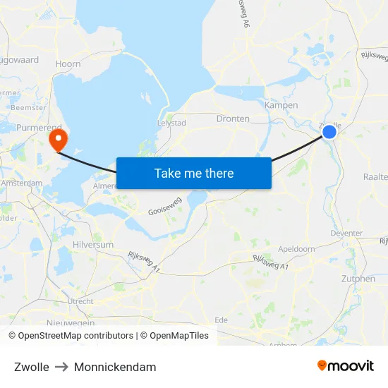 Zwolle to Monnickendam map