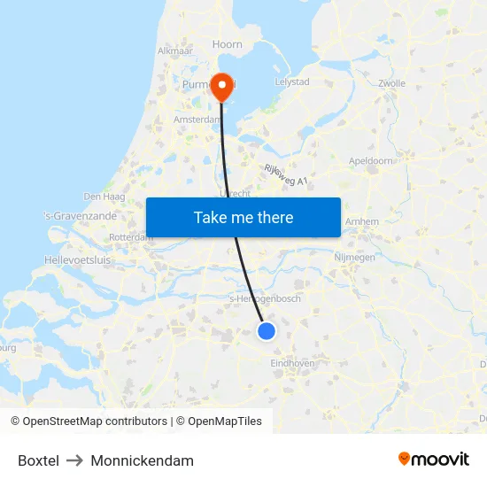 Boxtel to Monnickendam map