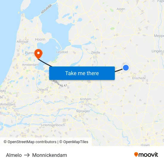 Almelo to Monnickendam map